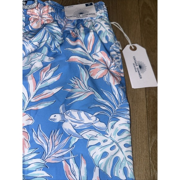 Vintage Summer Men's‎ Hawaiian Turtle Swim Shorts Mesh Brief Blue Medium - Picture 4 of 15